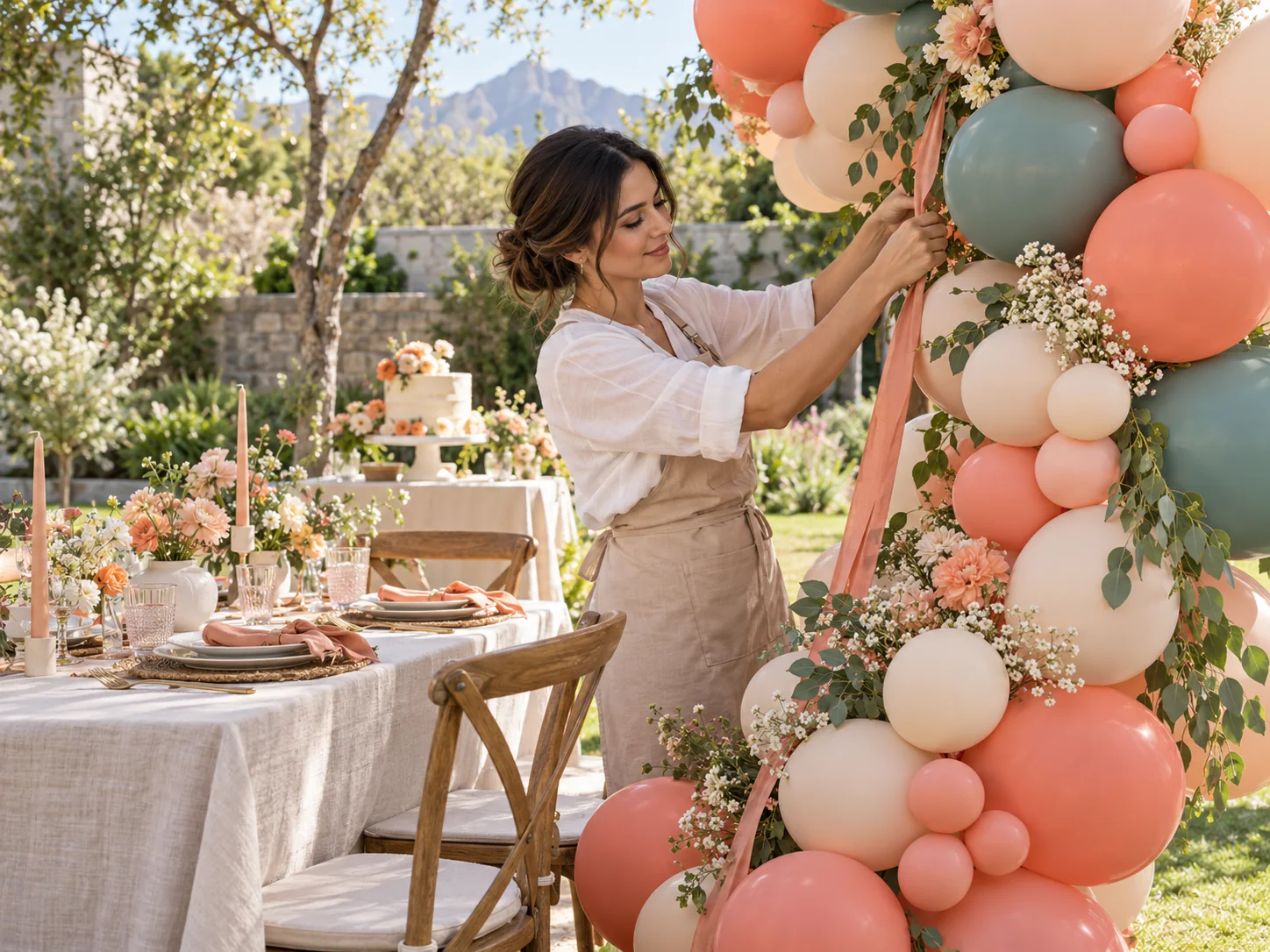 Montaje de una decoración con globos